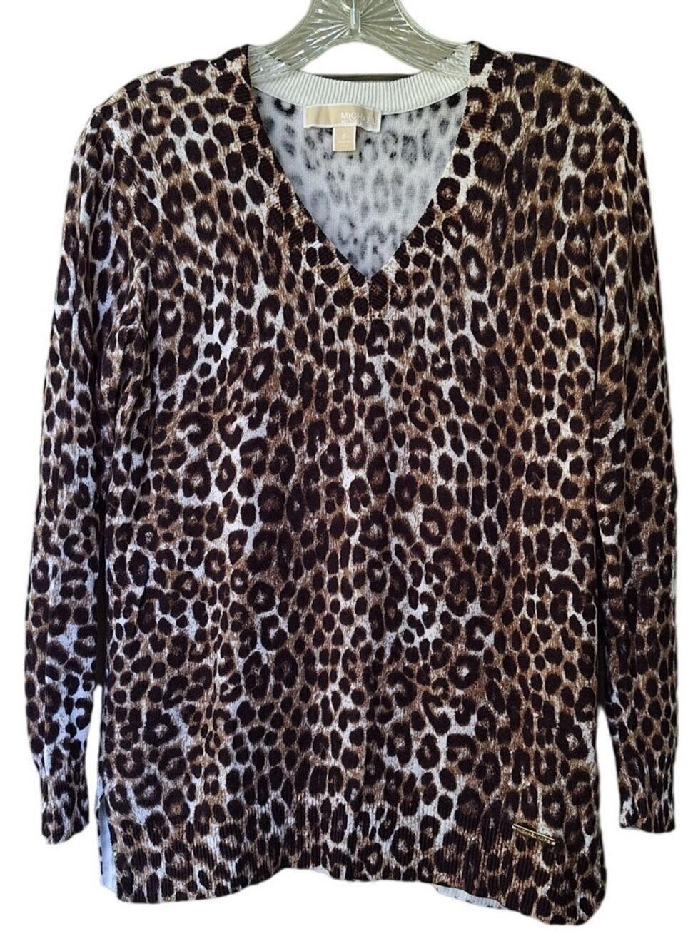 Michael Michael Kors Animal Print Cotton blend Lightweight Sweater Cheetah  S